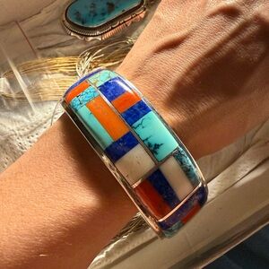 Colorful Native stamped Inlay Cuff Bracelet
